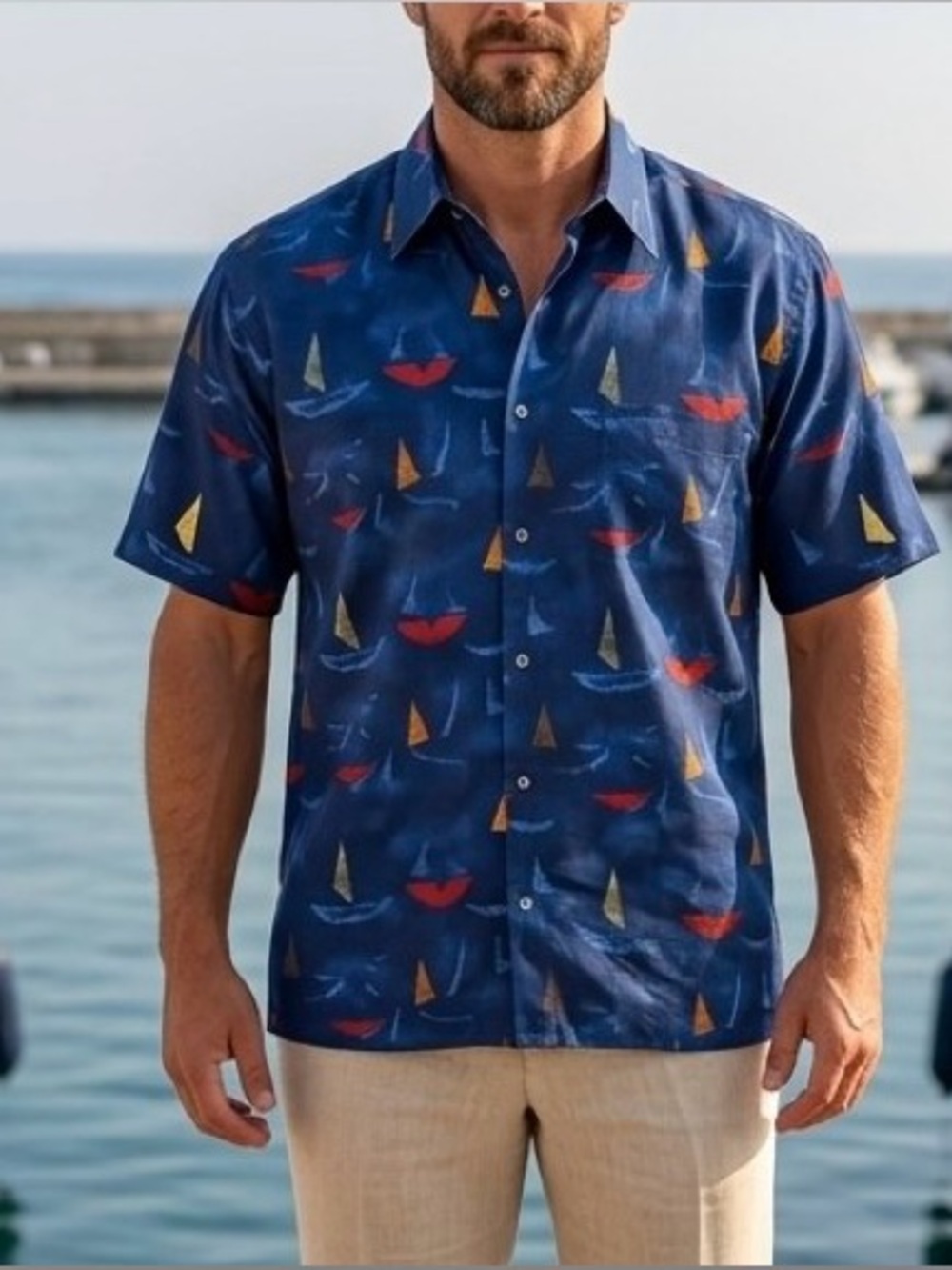Riscatto Italia Sailboat Print Button Front Shirt Made in Italy Coastal